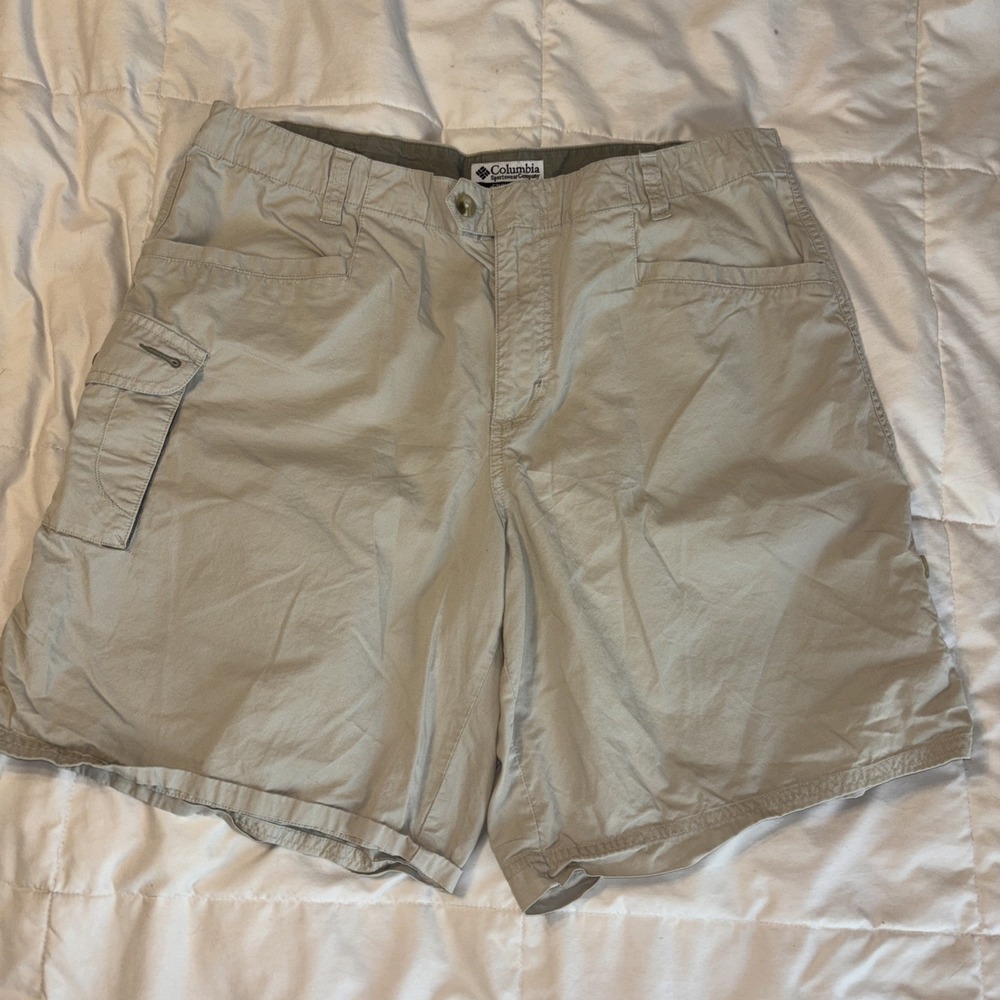 Columbia Womens Convertible Shorts Flat Front 90s Roll Tab Cuff Stone 14 AL4360